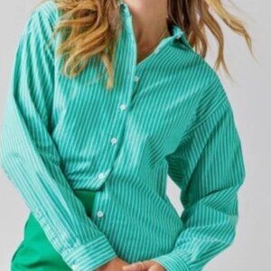 NWT Francesca’s TXS Louise Striped Oversized Button Down Shirt Size S